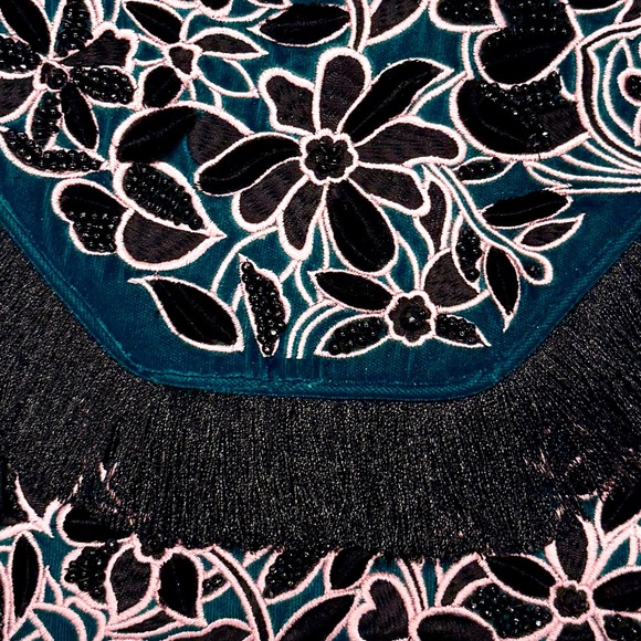 Anthropologie Medium Black, Pink and Green Floral Velvet Beaded Handbag NWT - Picture 2 of 12